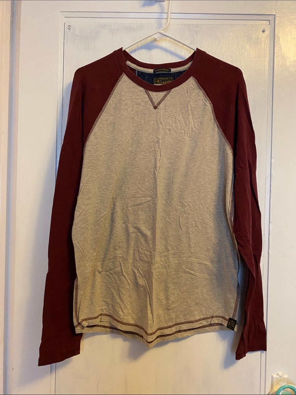 Lucky Brand Long-Sleeve Raglan Shirt - Maroon & Light Gray